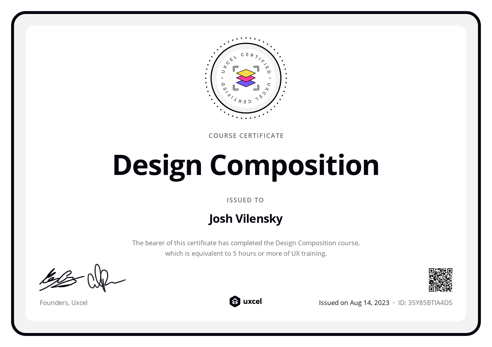 Josh Vilensky's certificate